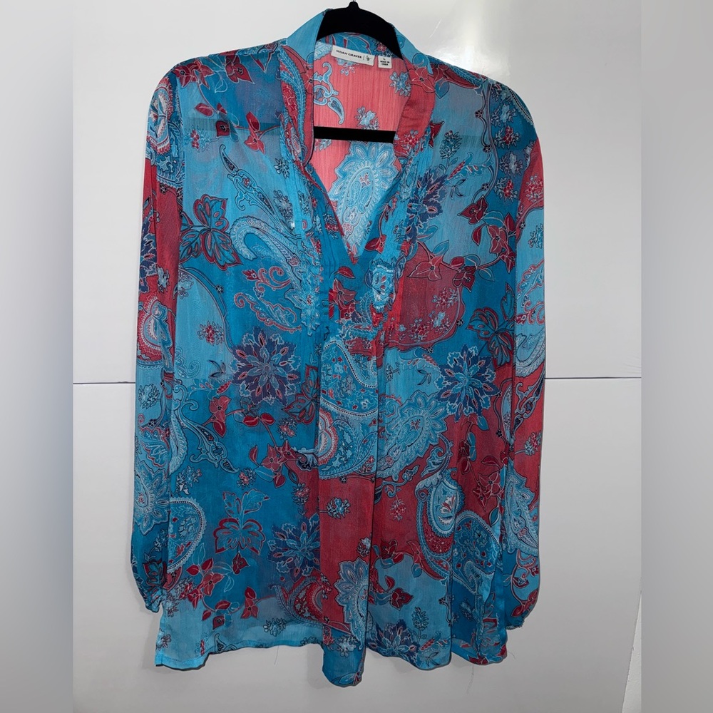 Susan Graver Blue and Red Paisley Blouse